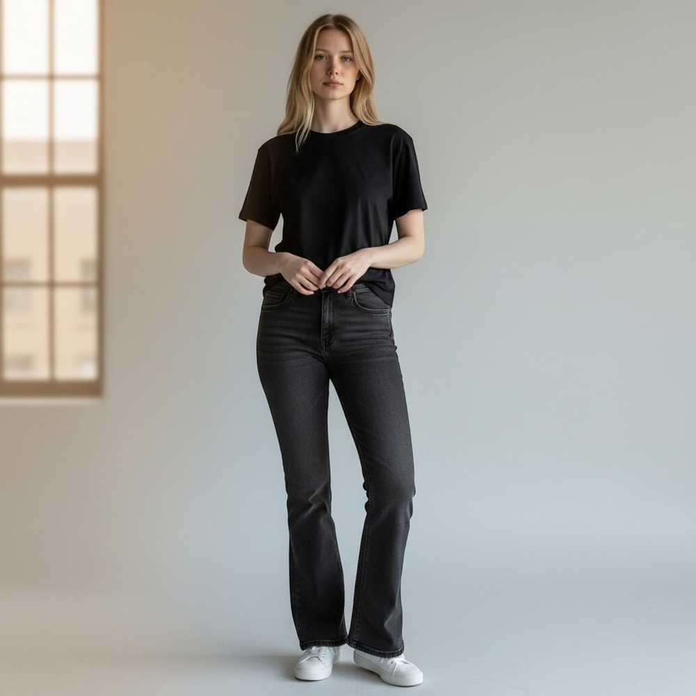 Chelsea & Violet Womens High Rise Flare Jeans Washed Black Size 30 Stretch Denim